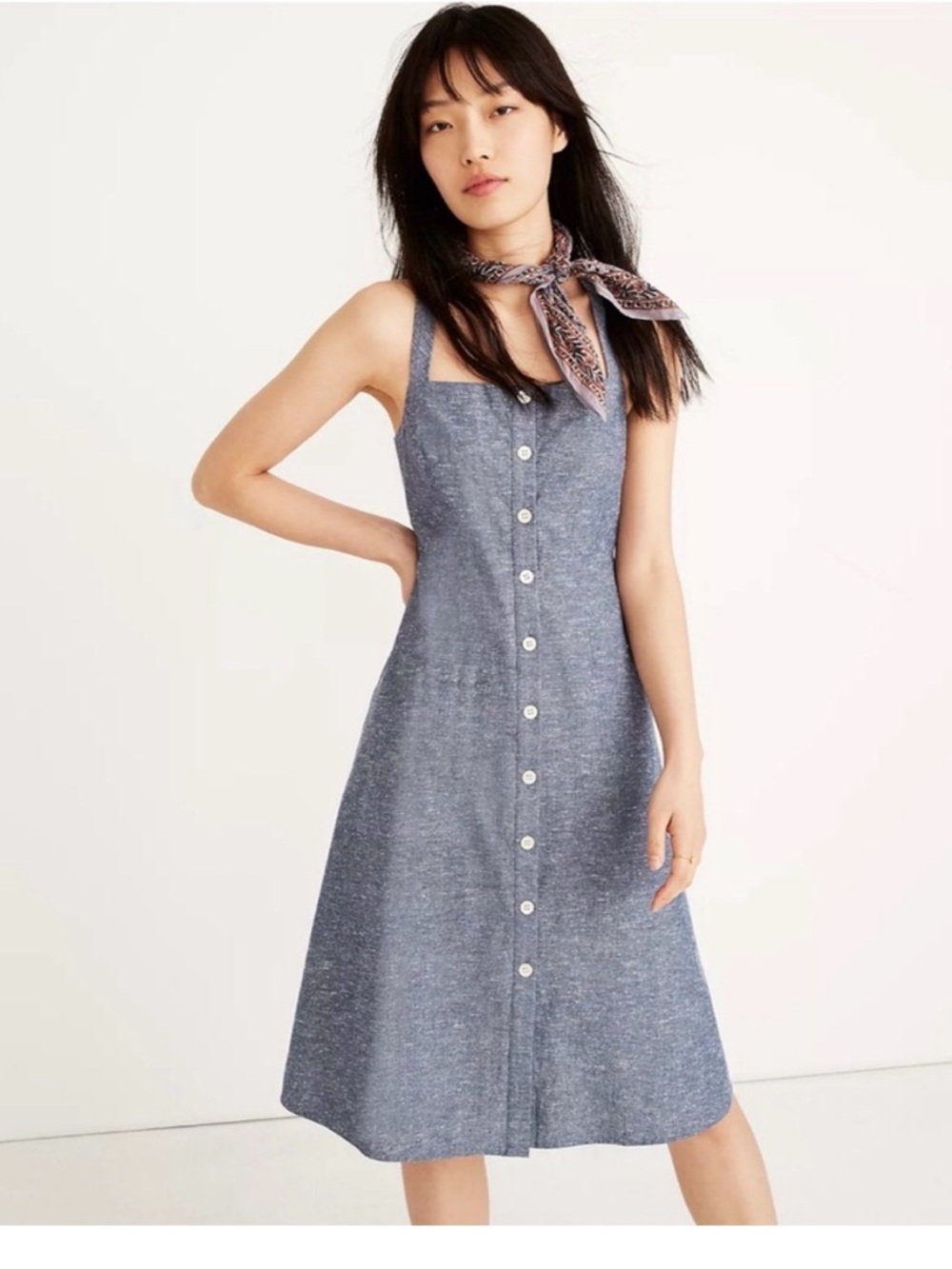 Madewell Blue Midi Dress with White Buttons